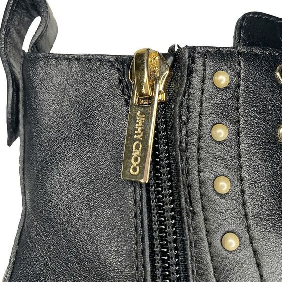 Jimmy Choo Hannah Faux Pearl-embellished Leather Motto Combat Ankle Boot EU 36.5 - Picture 8 of 10